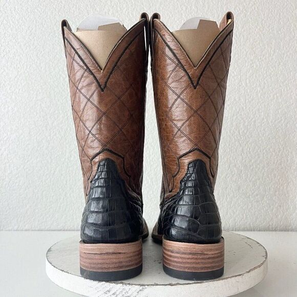 NEW Rod Patrick Mens Cowboy Boots Size 7A Black Caiman Western Boots Square Toe - Picture 3 of 11
